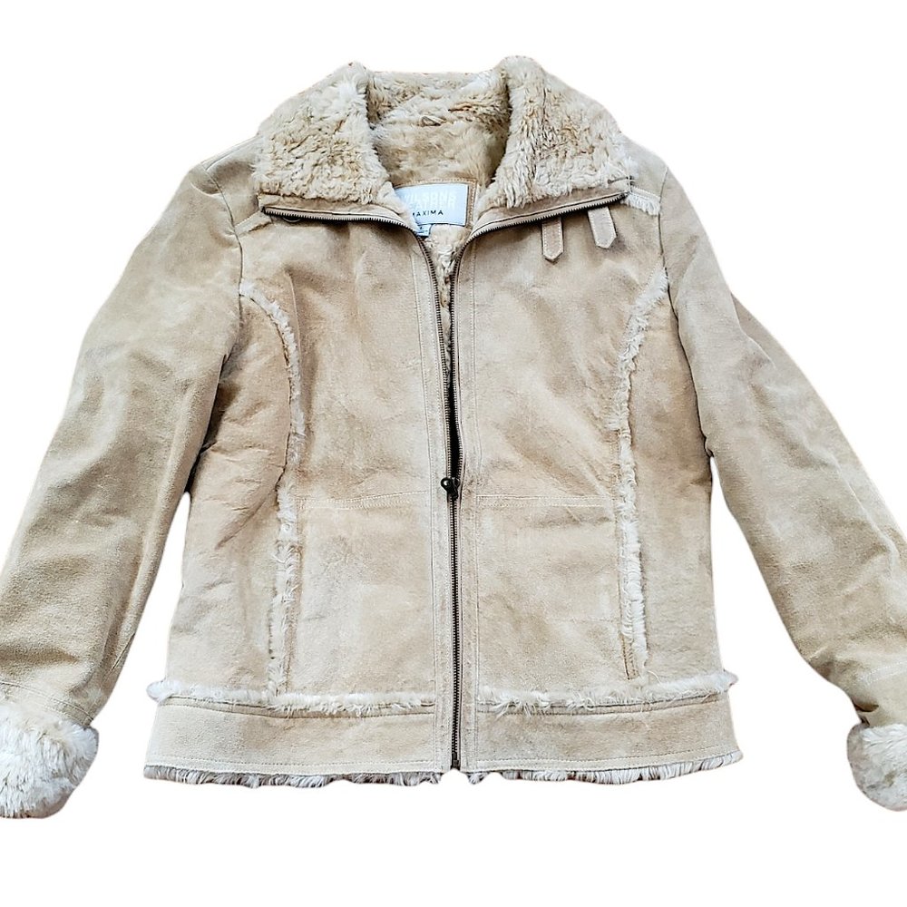 Wilson's Maxima Suede Sherpa Faux Fur Shearling Jacket Size L